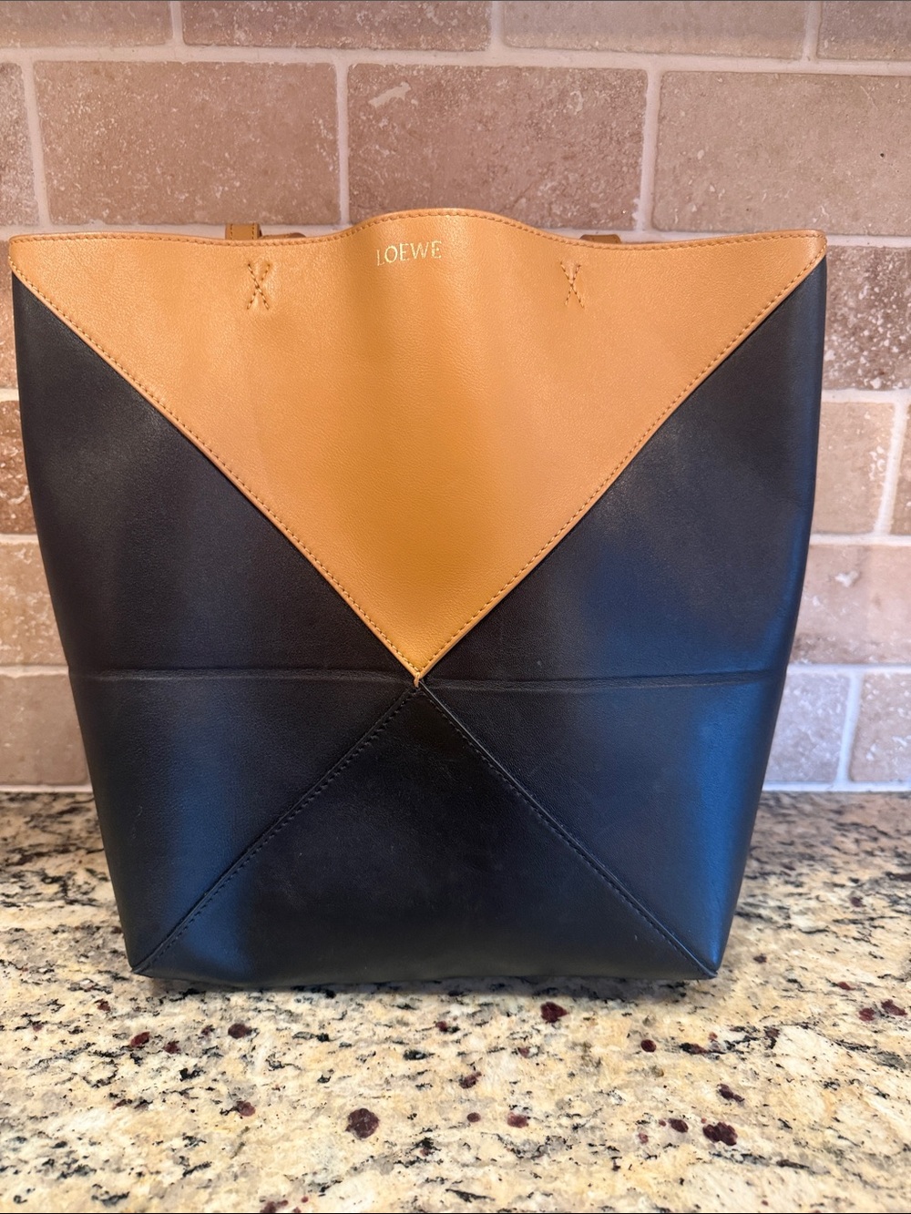 Loewe Black and Tan Leather Geometric Tote